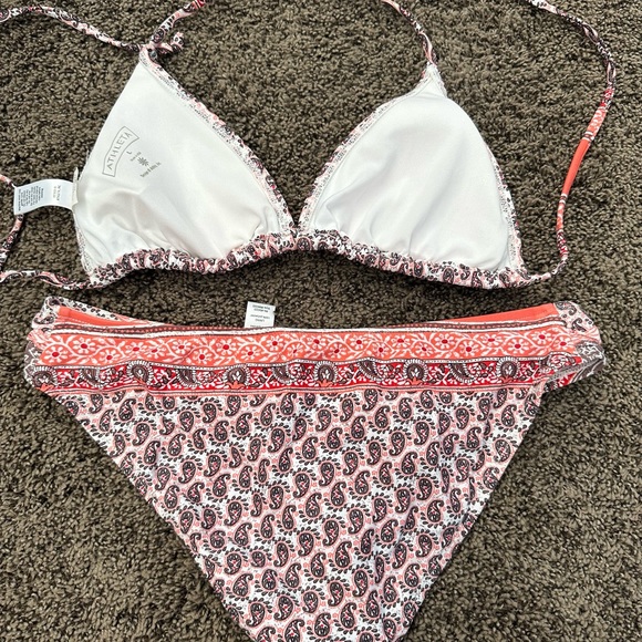 ATHLETA 2PC Bikini Tie TOP BIKINI BOTTOM SWIMSUIT Size S/L Brown/Orange Paisley - Picture 5 of 5